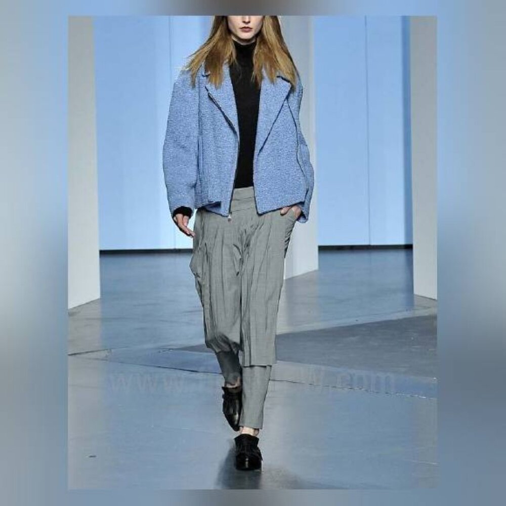 Tibi AW/14 Runway Grey Tropical Wool Pleated Wrap Pants